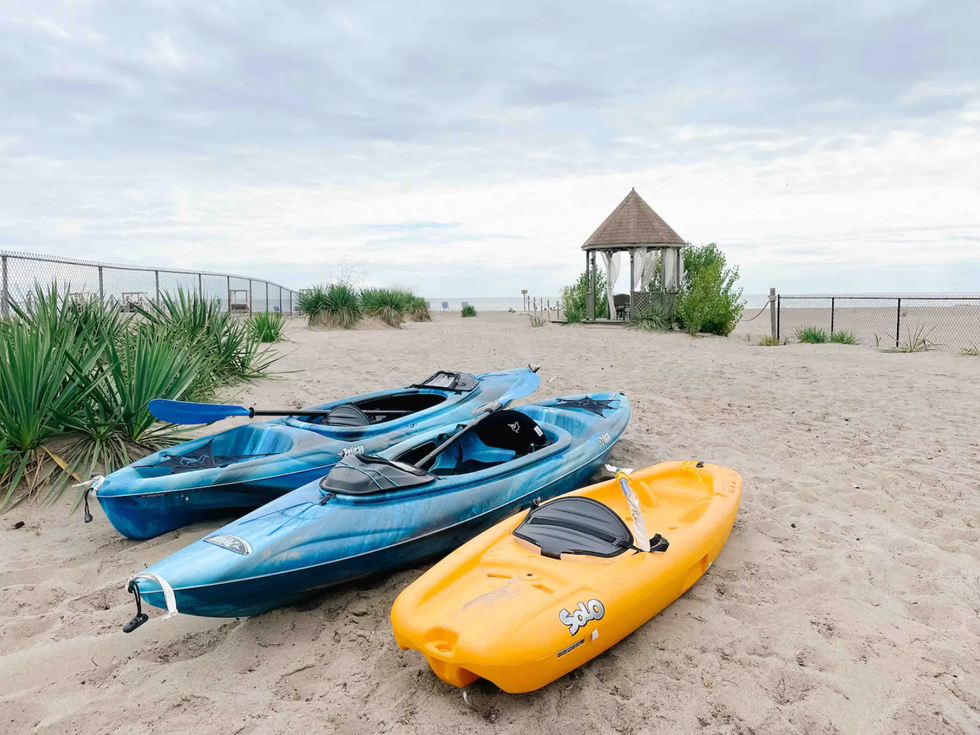 Kayaks on the beach.
