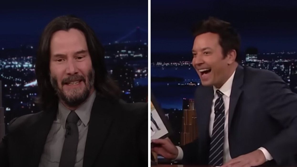 Keanu Reeves on 'The Tonight Show.' Right: Jimmy Fallon.
