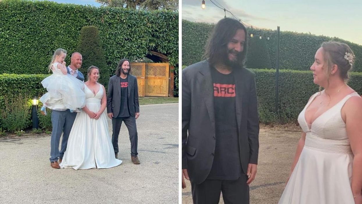 Keanu Reeves poses with James and Nikki Roadnight.