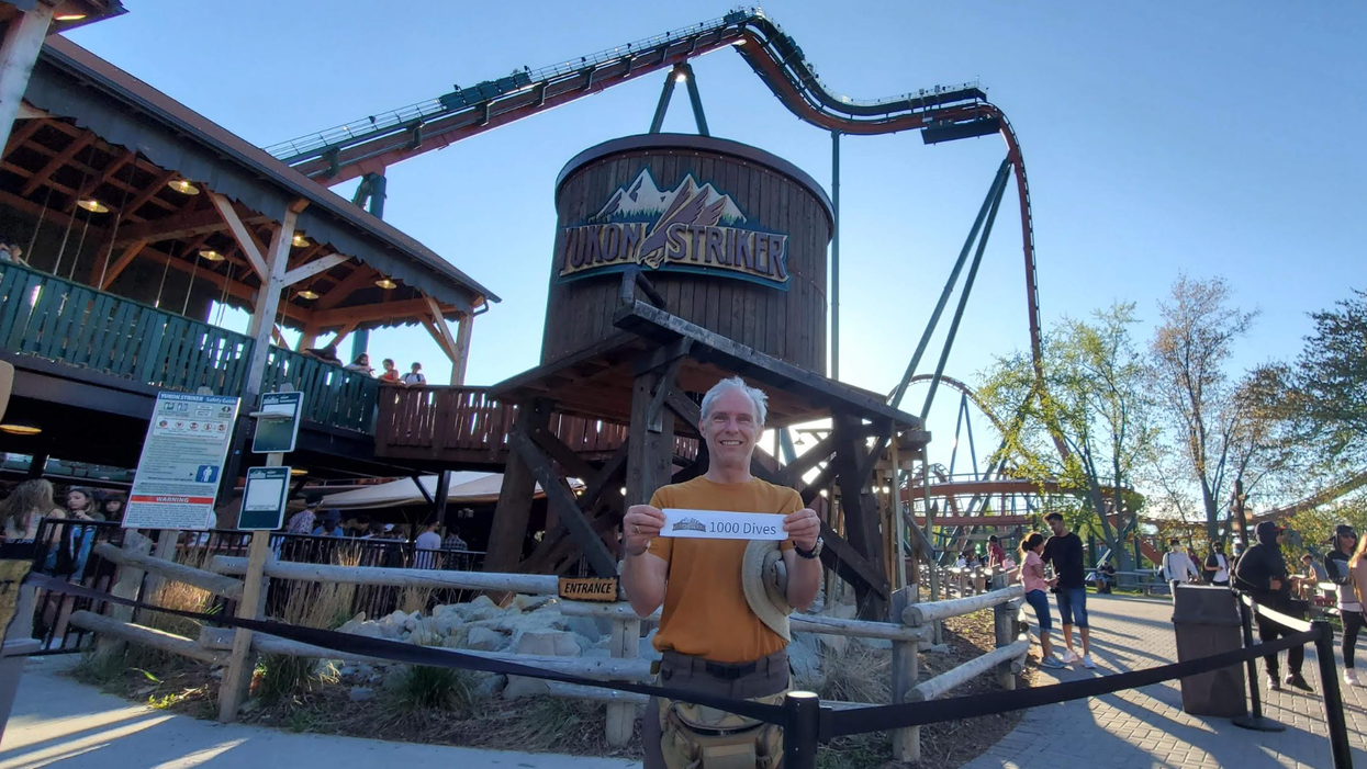 Keith Watson right after the 1,000th dive on Yukon Striker at Canada's Wonderland.