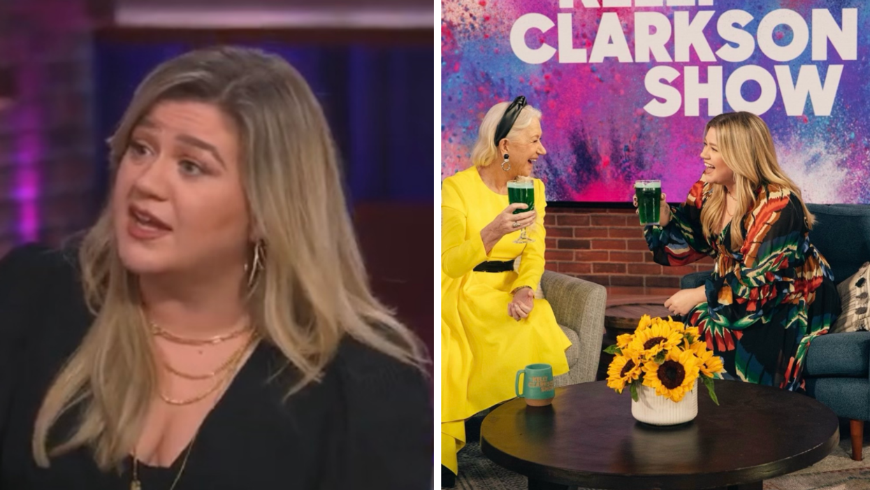 Kelly Clarkson. Right: Kelly Clarkson with a guest on 'The Kelly Clarkson' Show.