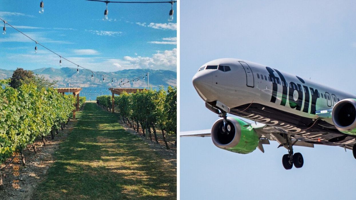 Kelowna, B.C. Right: A Flair Airlines plane.