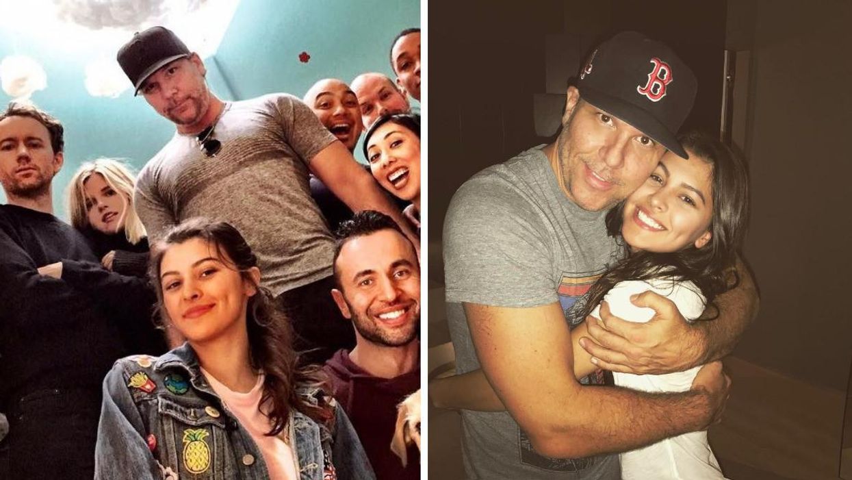 Kelsi Taylor (front), Dane Cook (back) and friends at a game night. Right: Dane Cook and Kelsi Taylor in 2017.