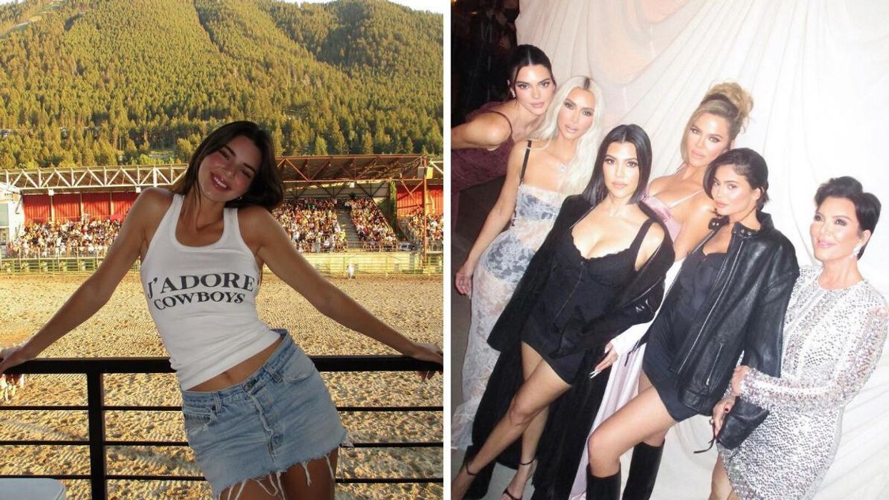 Kendall Jenner. Right: Kendall Jenner with the rest of her sisters and mom Kris Jenner.