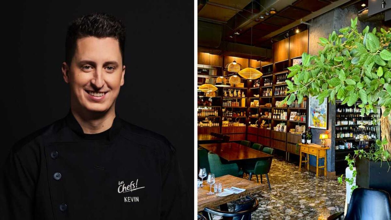 Kevin Bates Breault, à l'émission Les Chefs! Droite : Le restaurant Sekoya à Laval.