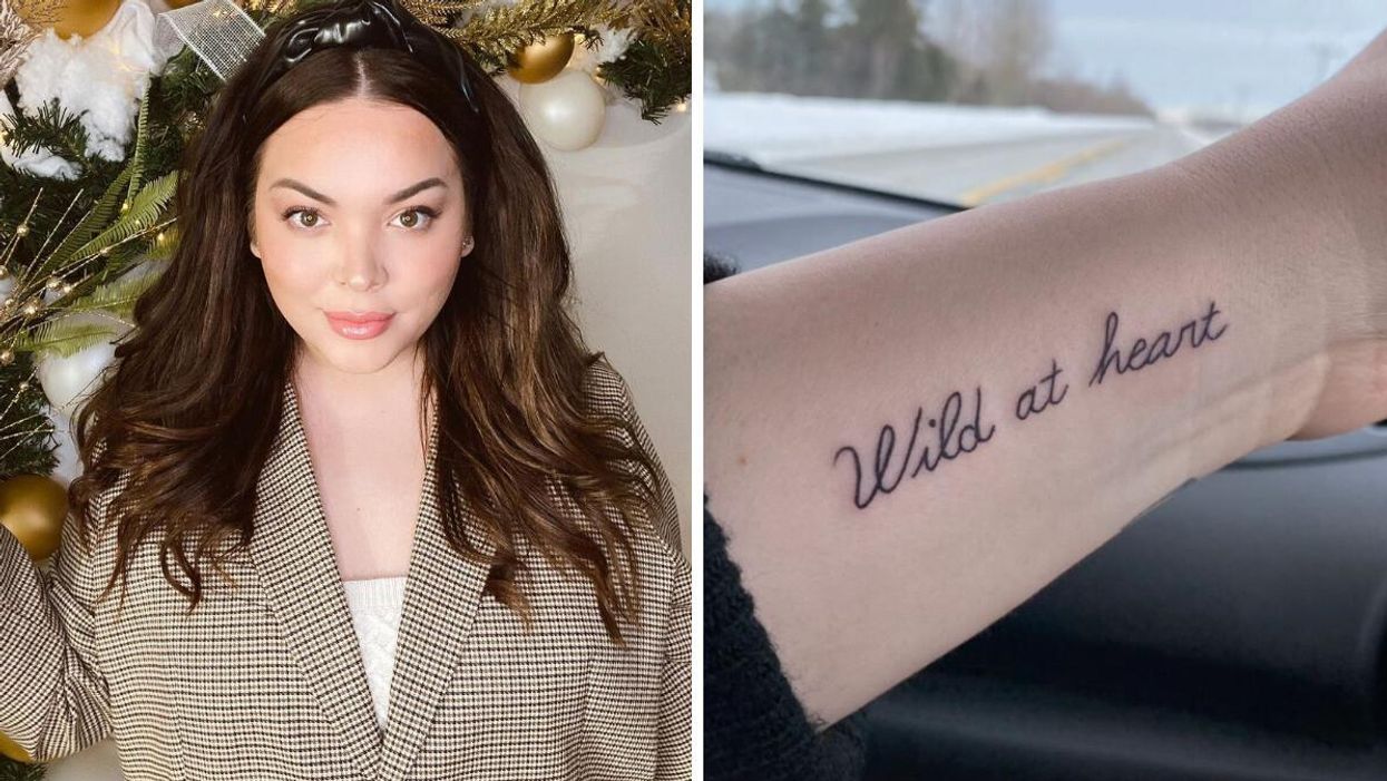 Khate Lessard. Droite : Tatouage de Khate Lessard.
