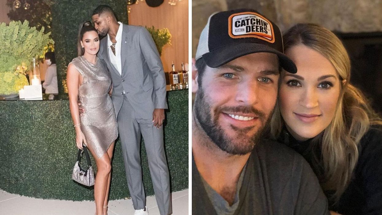 Khloe Kardashian and Tristan Thompson. Right: Mike Fisher and Carrie Underwood.