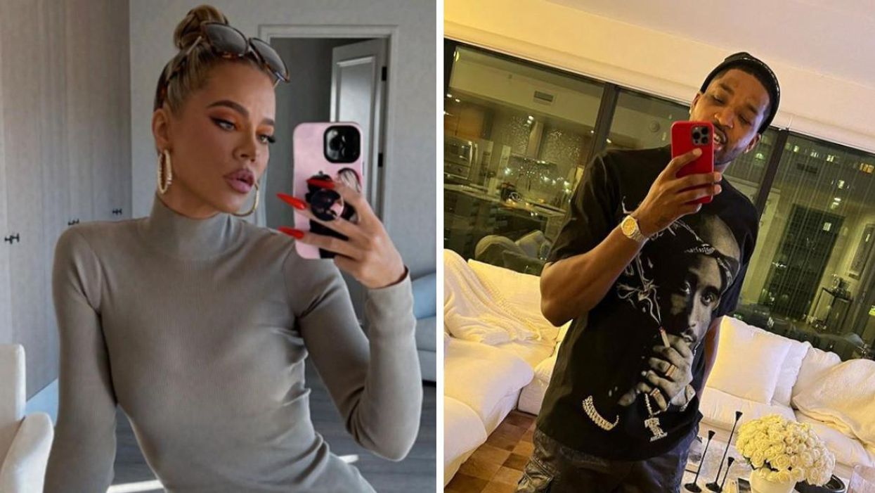 Khloe Kardashian taking a selfie. Right: Tristan Thompson taking a selfie.