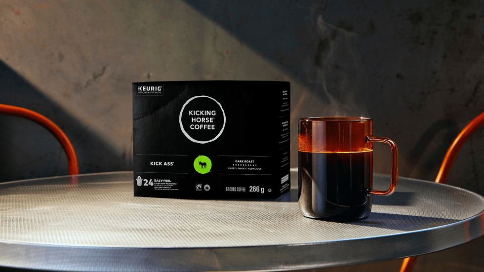 Kicking Horse Coffee on a table