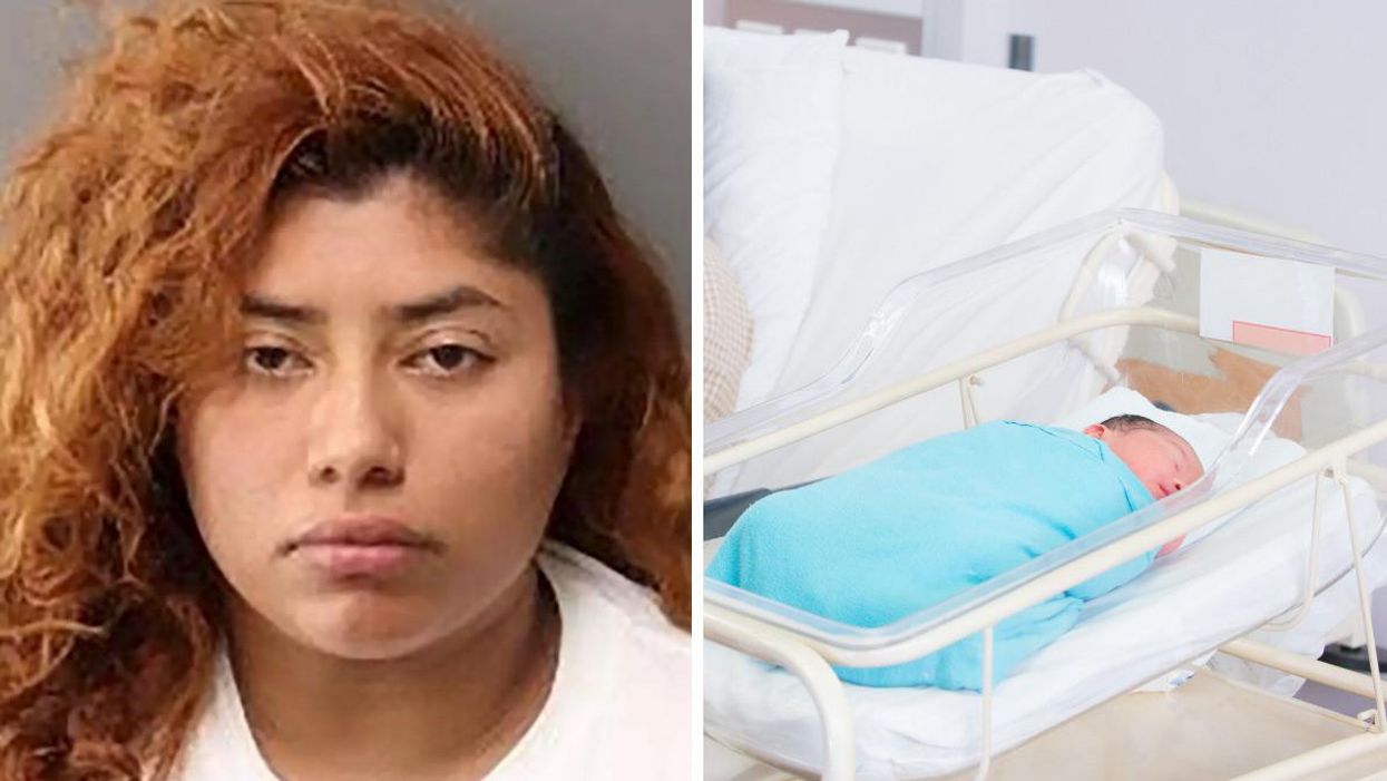 Kidnapping suspect Jesenea Miron. Right: A newborn baby at a hospital.