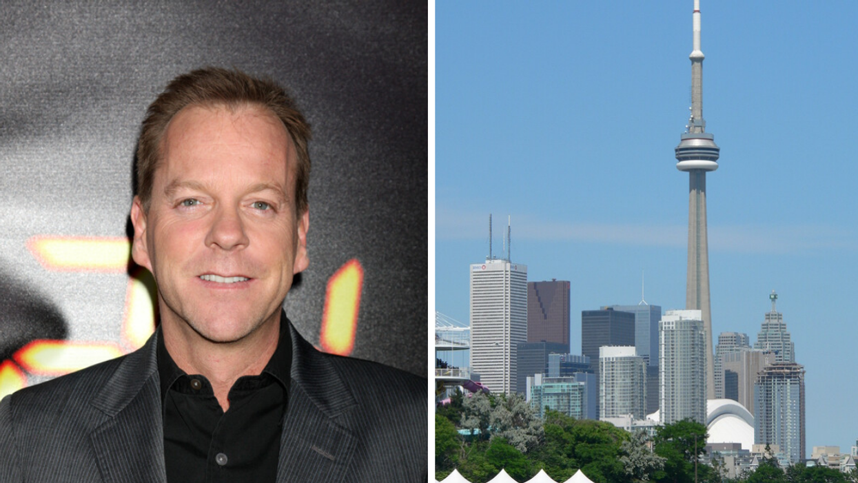 Kiefer Sutherland. Right: CN Tower.