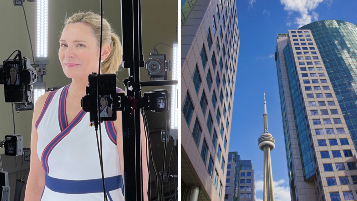 Kim Cattrall. Right: CN Tower.