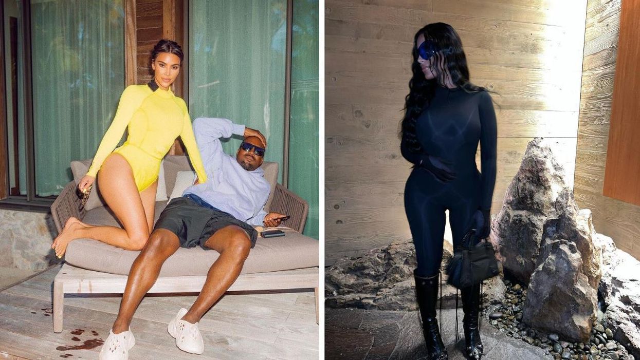 Kim Kardashian and Kanye West. Right: Chaney Jones.