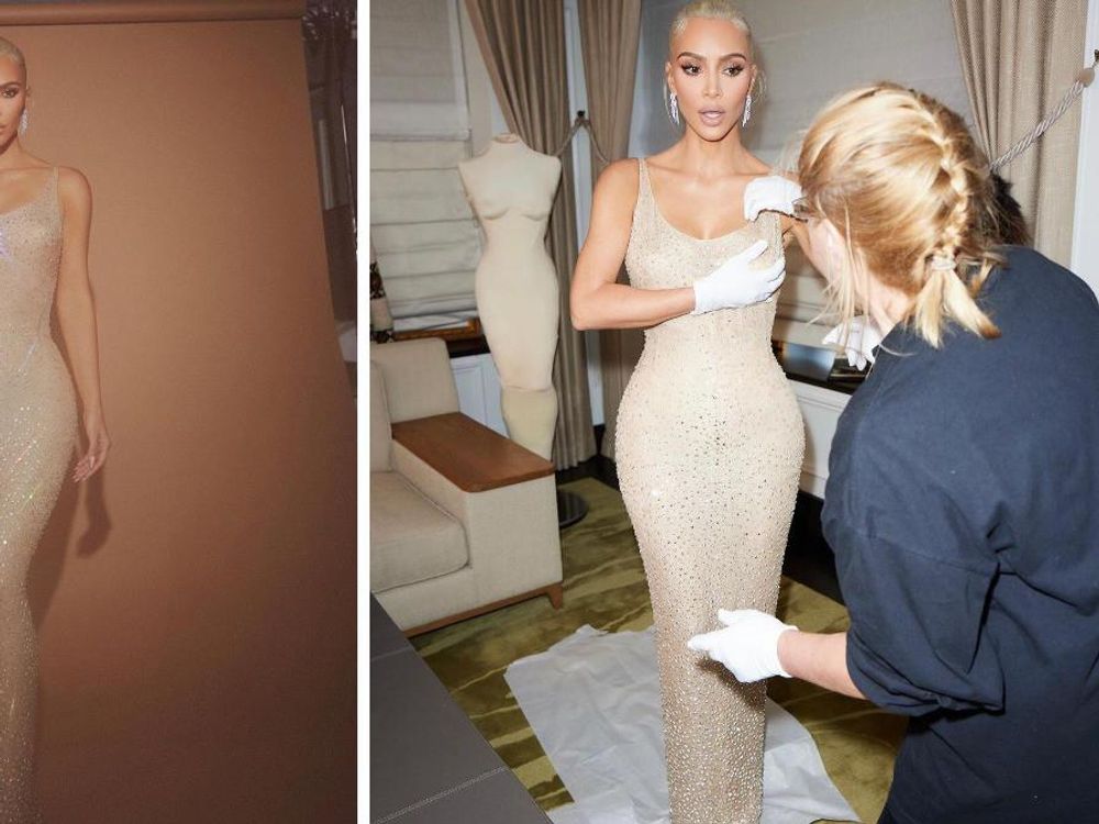 how did kim fit into marilyn's dress Kim Kardashian Changes into 2nd Marilyn Monroe Gown After the Met Gala