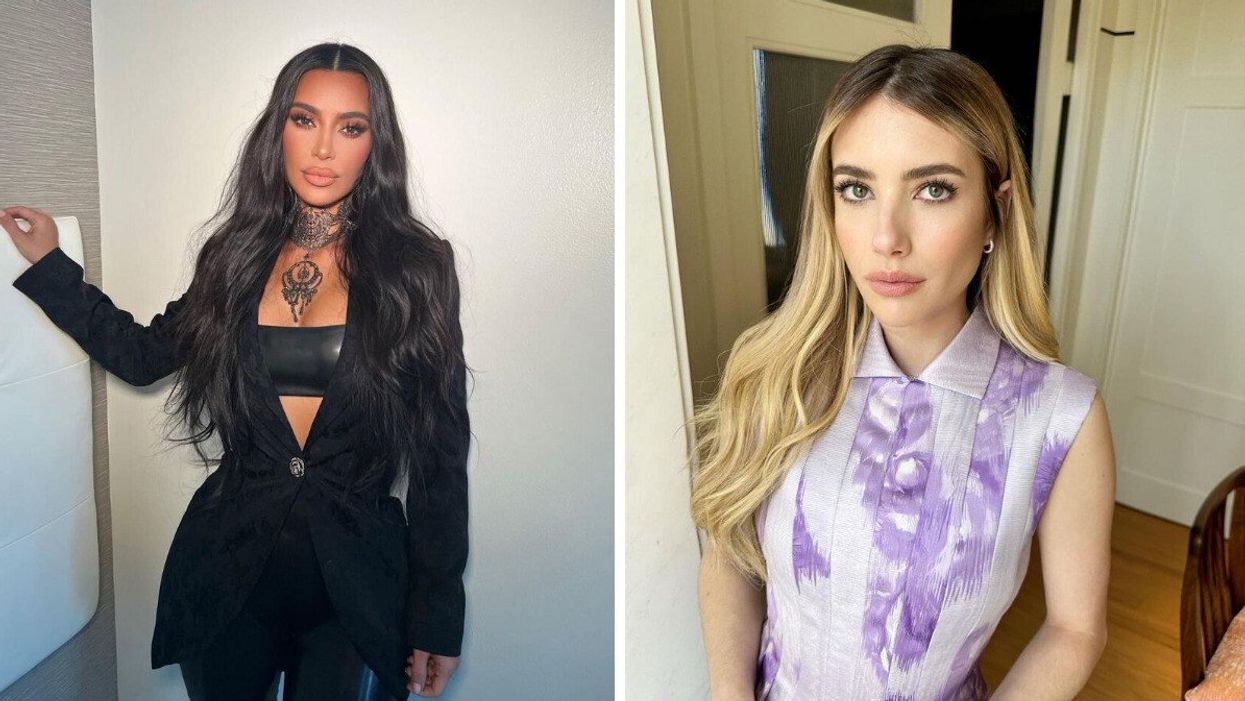 Kim Kardashian. Right: Emma Roberts.