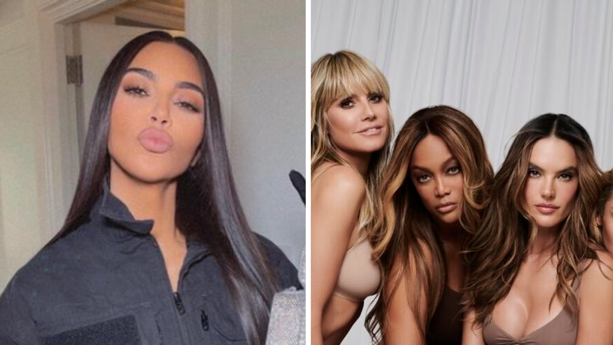 Kim Kardashian. Right: Heidi Klum, Tyra Banks, Alessandra Ambrosio.