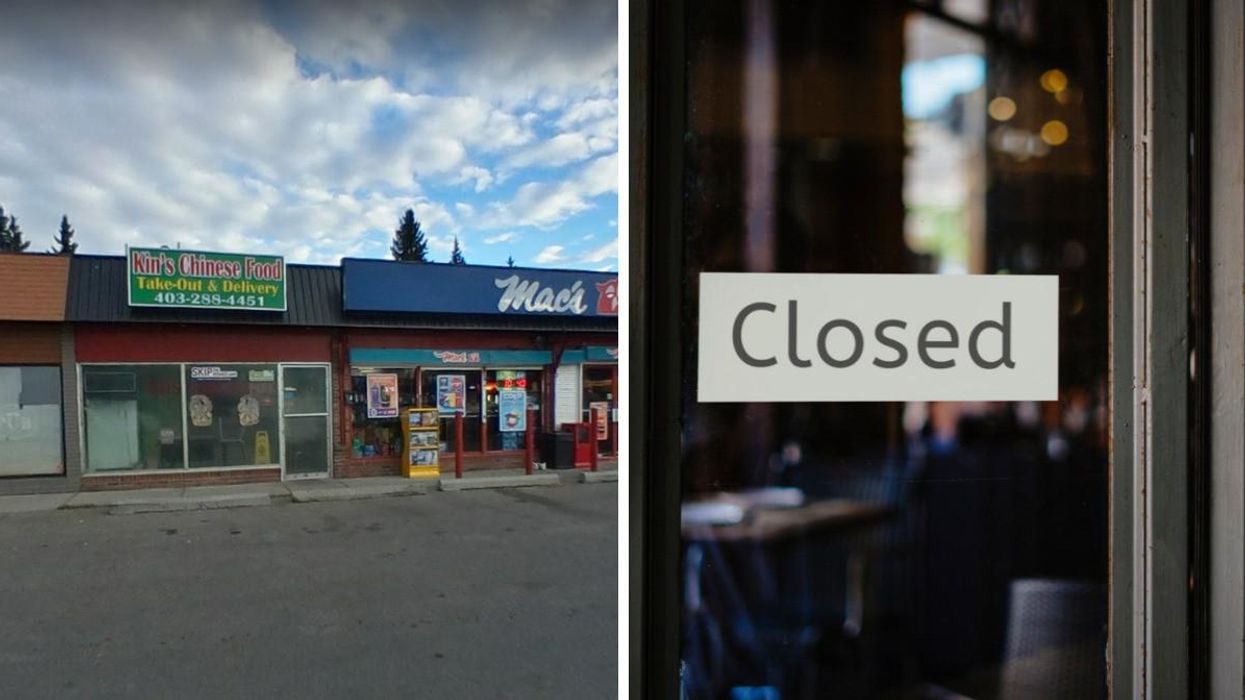 Kin's Chinese Food Take-Out & Delivery in Calgary. Right: A closed sign.