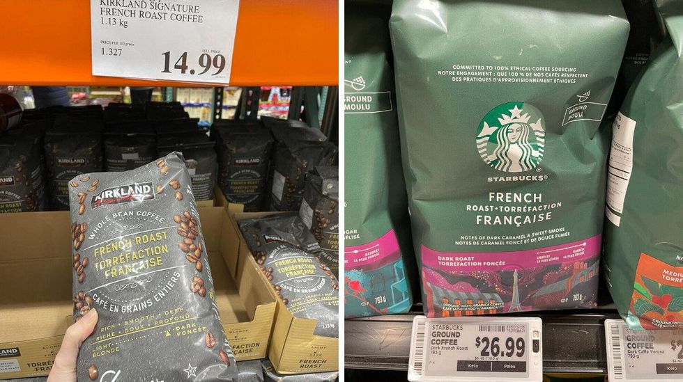 kirkland coffee and starbucks coffee on display at stores