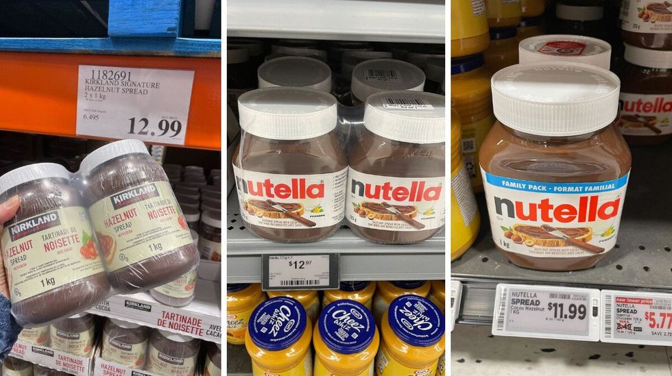 kirkland hazelnut spread and Nutella on display at stores