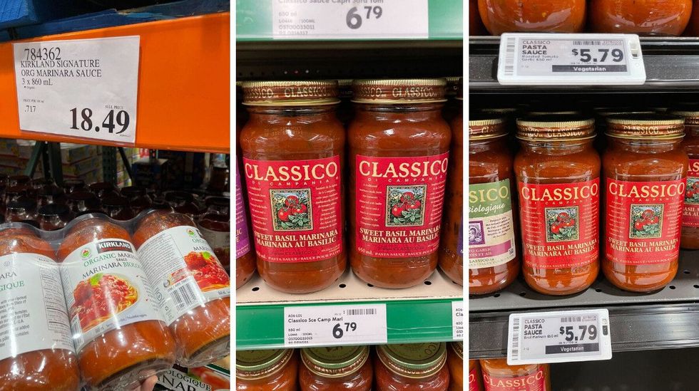 kirkland marinara sauce and classico marinara sauce