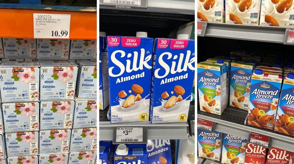 kirkland signature almond milk at costco and silk and almond breeze almond milk at walmart