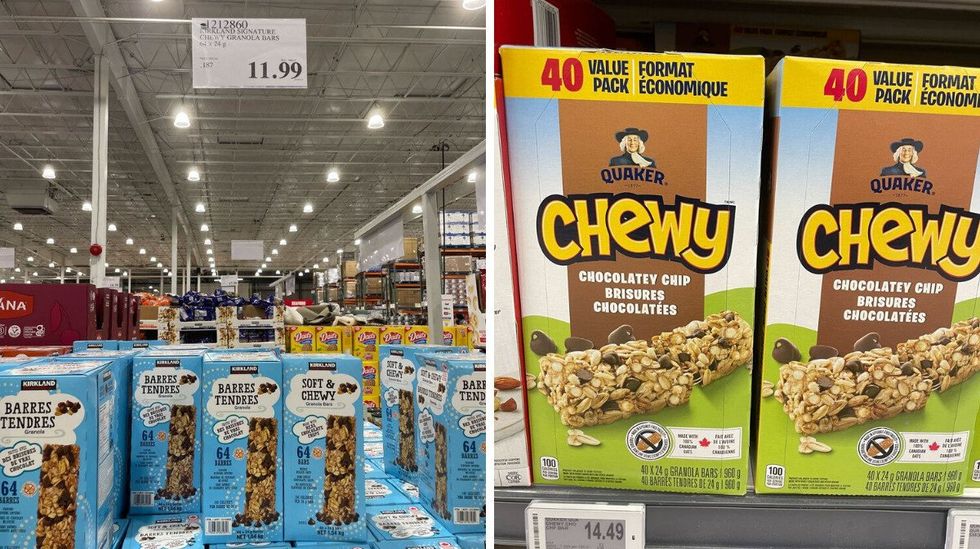 Kirkland Signature chewy granola bars. Right: Quaker Chewy granola bars.
