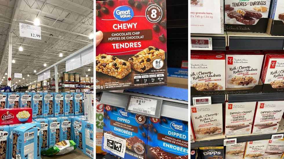 kirkland signature, great value and president's choice chocolate chip granola bars