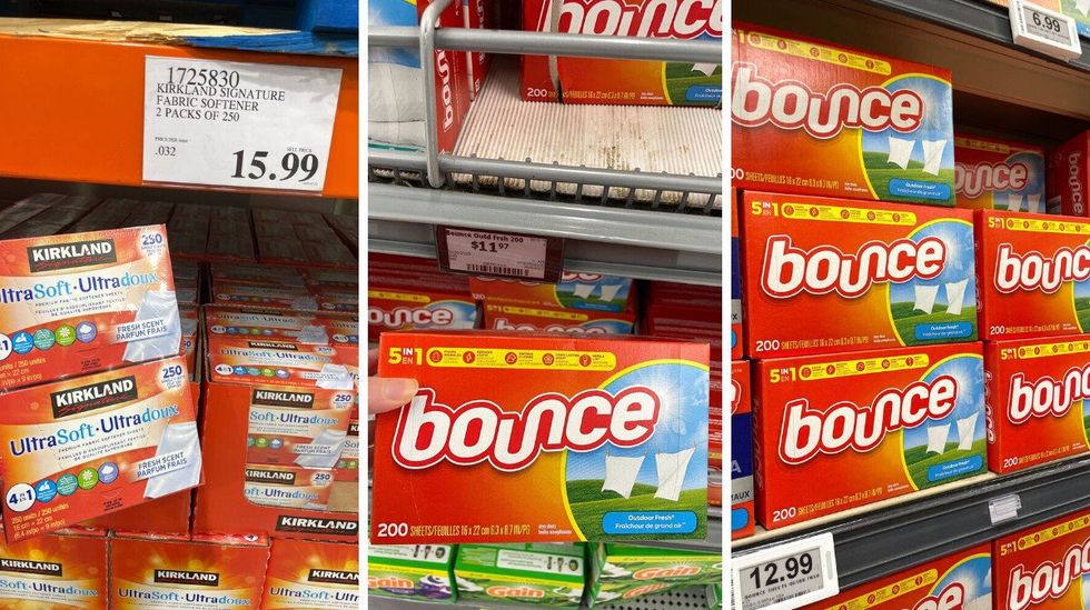 kirkland signature laundry sheets at costco and bounce dryer sheets at walmart and loblaws