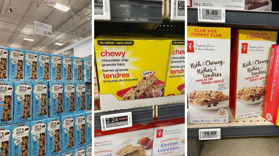 kirkland signature, no name and president's choice granola bars