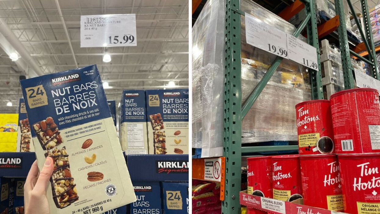 kirkland signature nut bars at costco. right: tim hortons coffee at costco