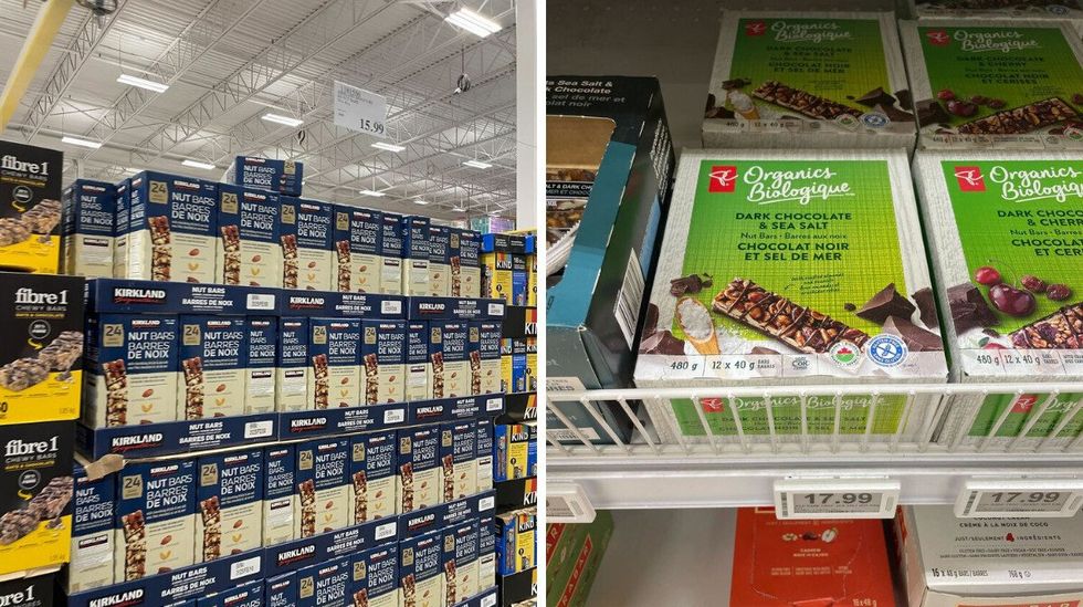 kirkland signature nut bars. right: president's choice nut bars