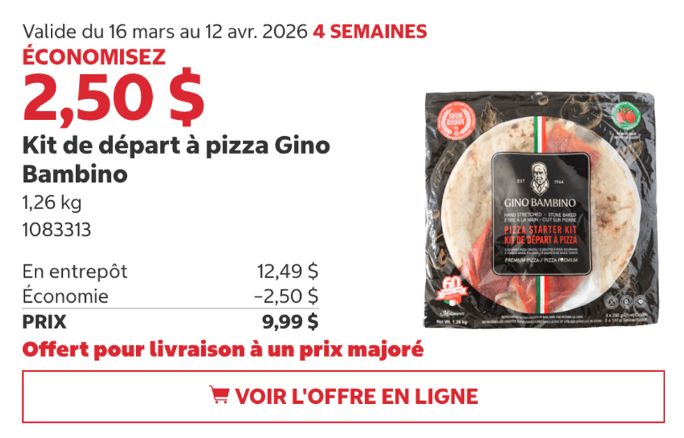 Kit de d\u00e9part \u00e0 pizza Gino Bambino en rabais au Costco.