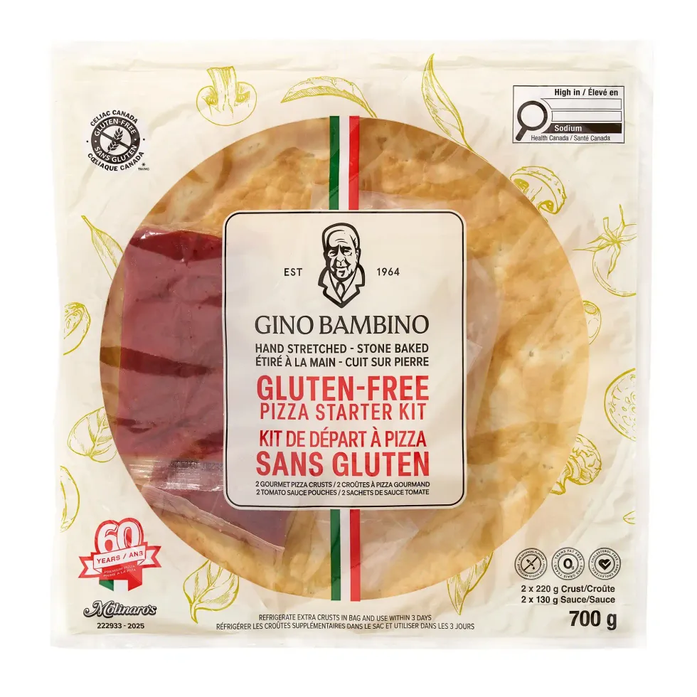 Kit de d\u00e9part \u00e0 pizza sans gluten de marque Gino Bambino.