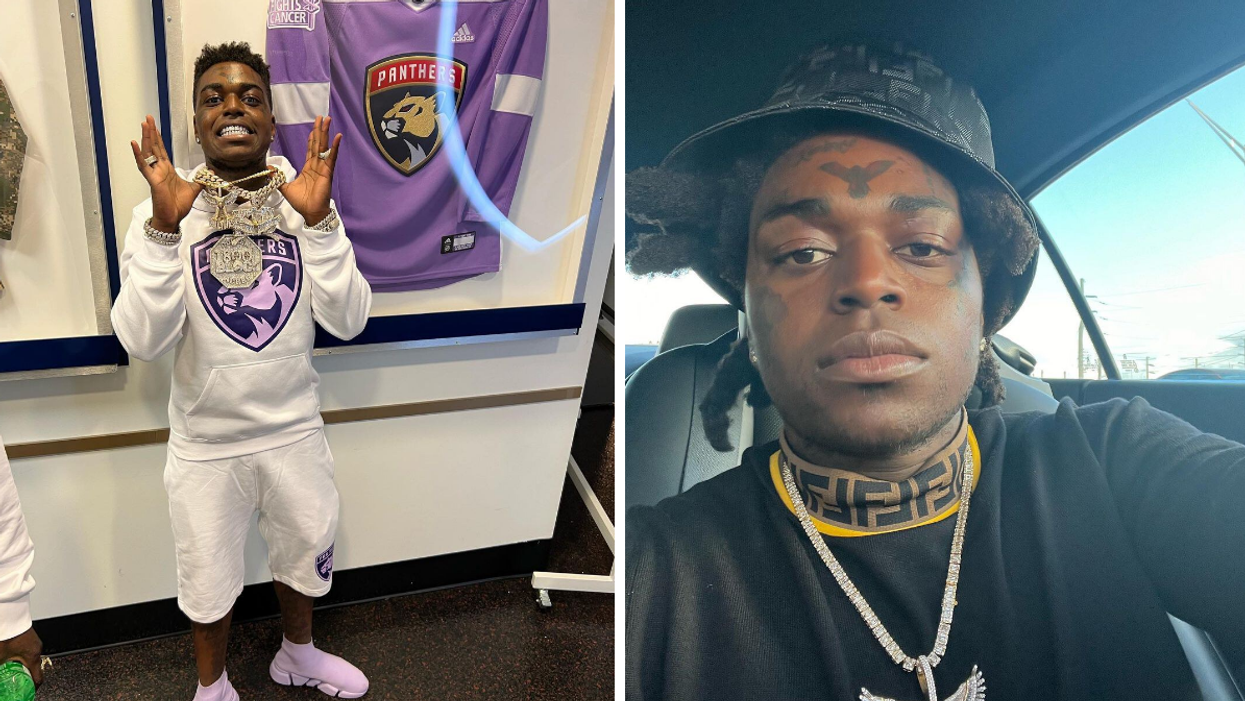 Kodak Black at the Florida Panther's Game. Right: Kodak Black in the car.