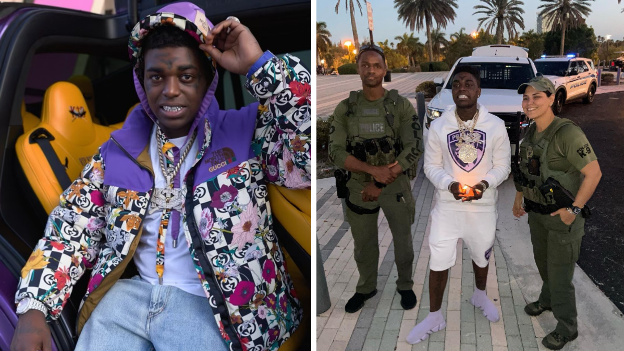 Kodak Black in a car. Right: Kodak Black with the cops.