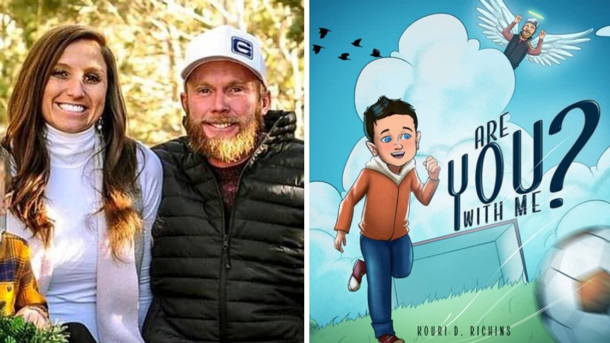 Kouri Richins and Eric Richins. Right: Kouri D. Richins' book on grief, Are You With Me?