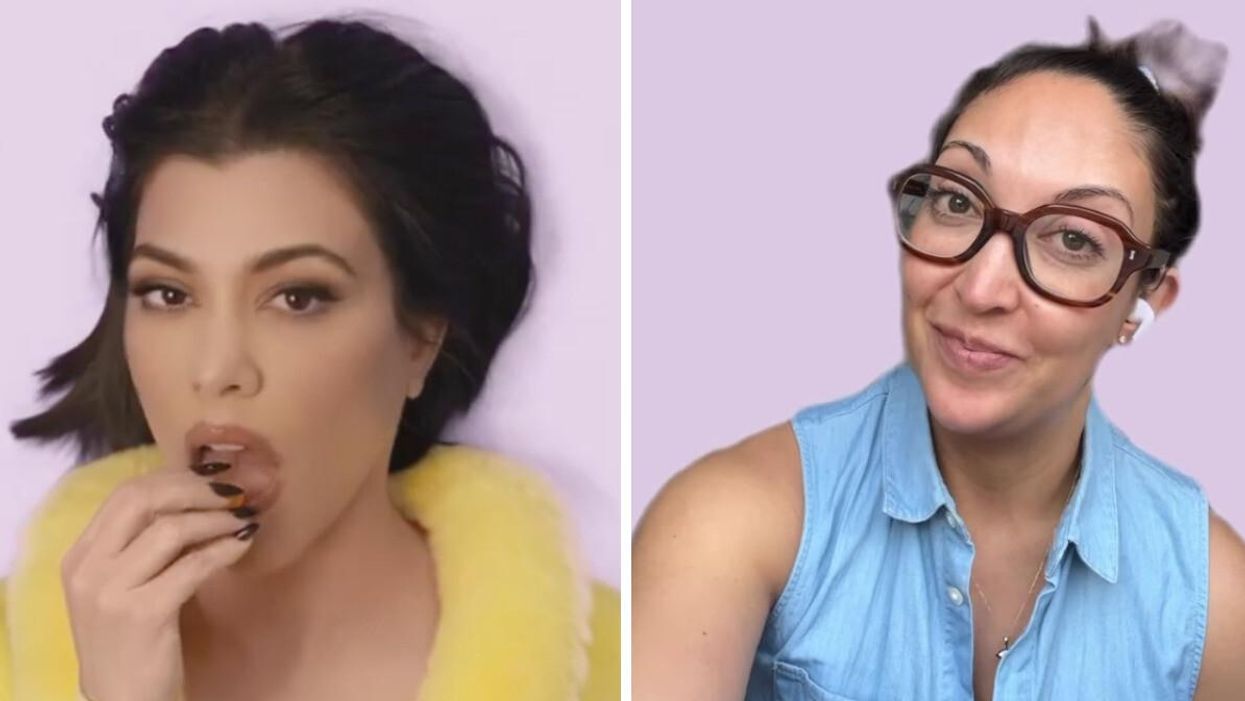 Kourtney Kardashian eating her Lemme Purr gummy. Right: Gynecologist Dr. Mitra.