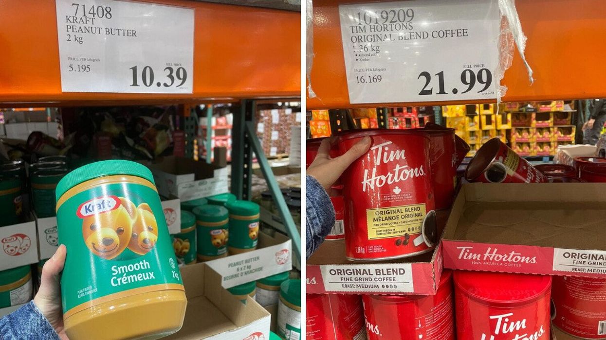 kraft peanut butter at costco. right: tim hortons coffee at costco