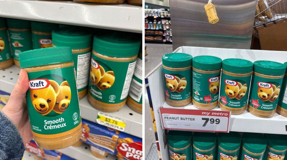 Kraft peanut butter at Dollarama. Right: Kraft peanut butter at Metro.