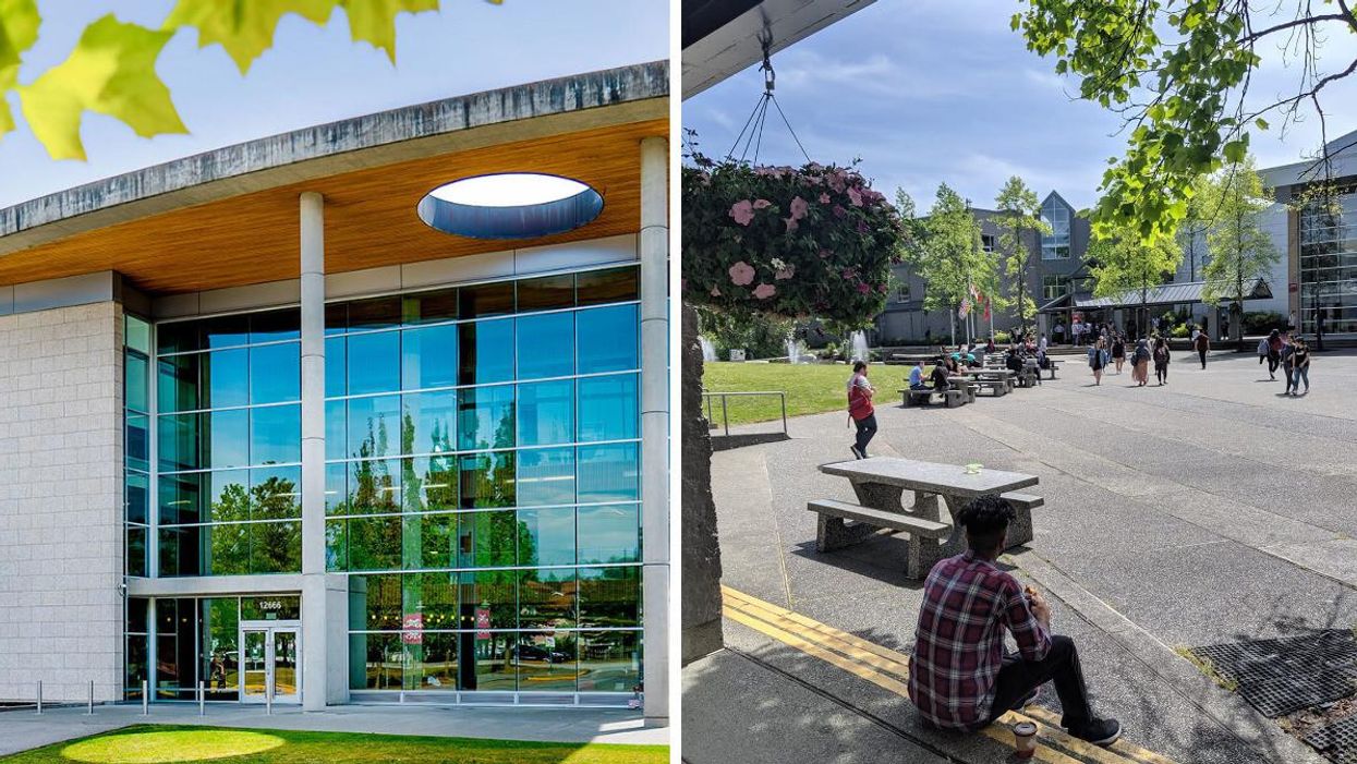 Kwantlen Polytechnic University building. Right: Kwantlen Polytechnic University campus.