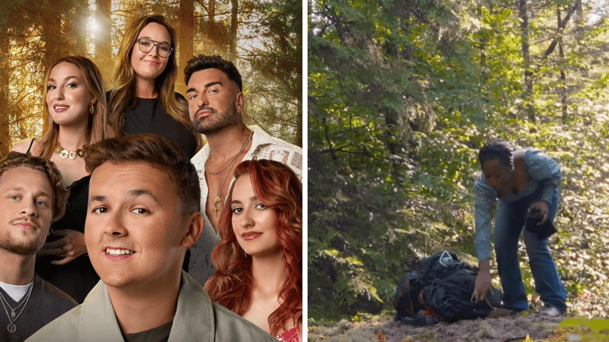 L'affiche promotionelle de « Hors Réseau : l’expérience ». Droite : Amorella Lenga dans la forêt.