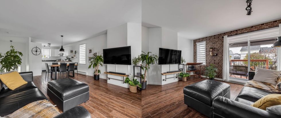 L'aire ouverte. Droite : Le salon \u00e0 aire ouverte.