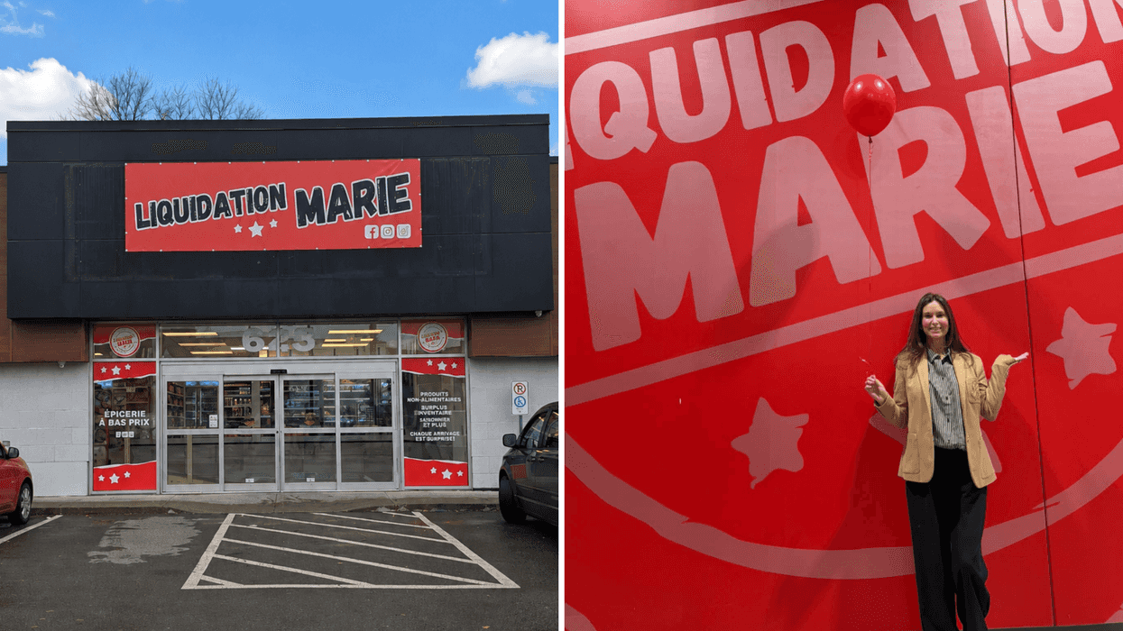 L'ancienne succursale Liquidation Marie à Saint-Jérôme. Droite : Marie-Ève Breton dans la nouvelle succursale Liquidation Marie de Saint-Jérôme.