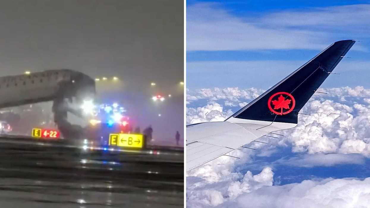 L'avion accidenté d'Air Canada. Droite : Un avion d'Air Canada.