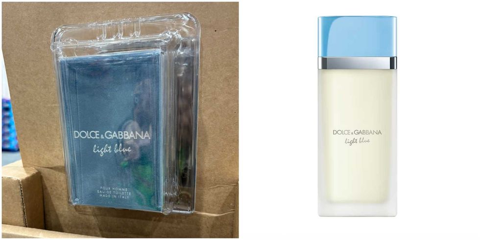 L'eau de toilette Light Blue Dolce&Gabbana au Costco. Droite : La bouteille d'eau de toilette Light Blue Dolce&Gabbana sur le site de Pharmaprix.