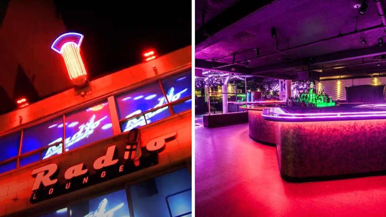 L'enseigne du Radio Lounge. Droite: l'intérieur du club La Boom.