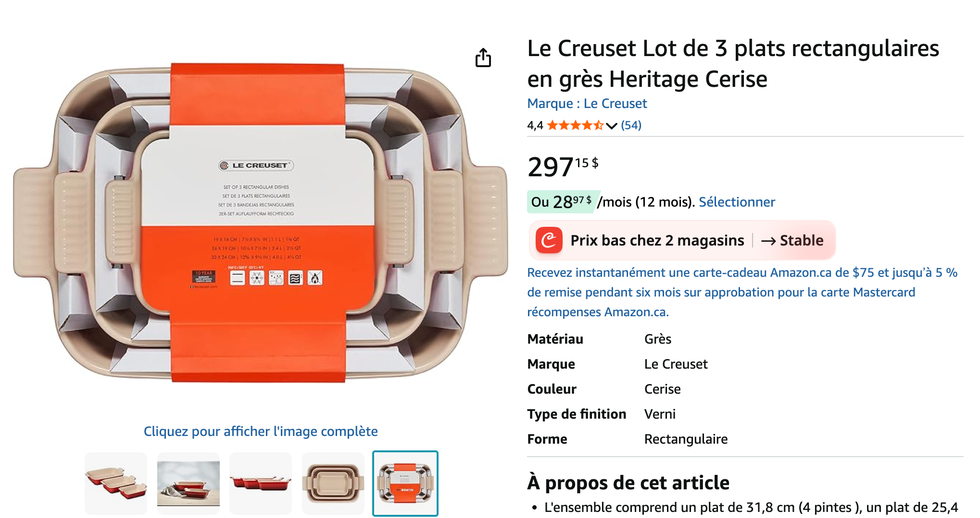 L'ensemble Le Creuset \u00e0 vendre sur Amazon.
