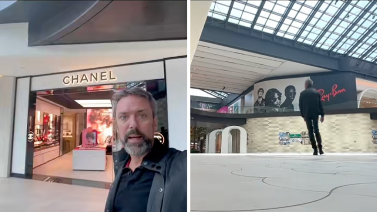 L'humoriste Jean-Marie Corbeil au Royalmount. Droite : L'humoriste Jean-Marie Corbeil au Royalmount lors d'un moment peu achanlandé.