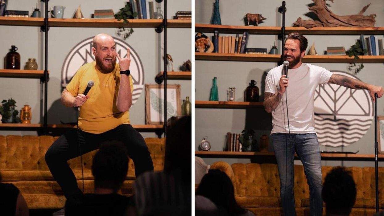 L'humoriste Phil Roy. Droite : L'humoriste Mike Beaudoin.