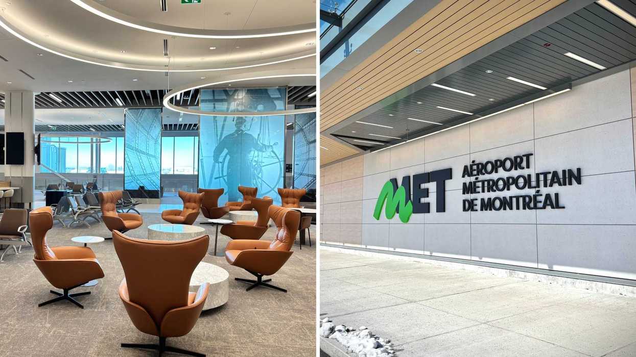 L'intérieur de l'aéroport MET. Droite : le MET.